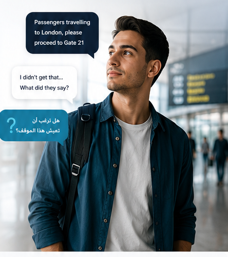 English learner at an airport